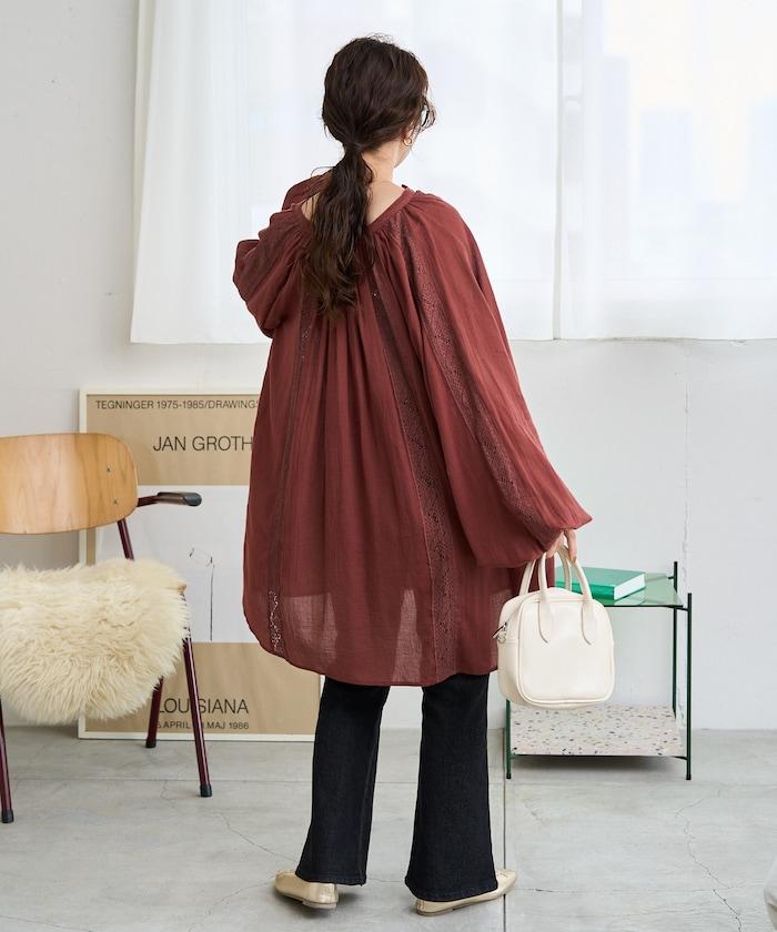 印度蕾絲褶飾長袖襯衫