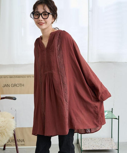 印度蕾絲褶飾長袖襯衫