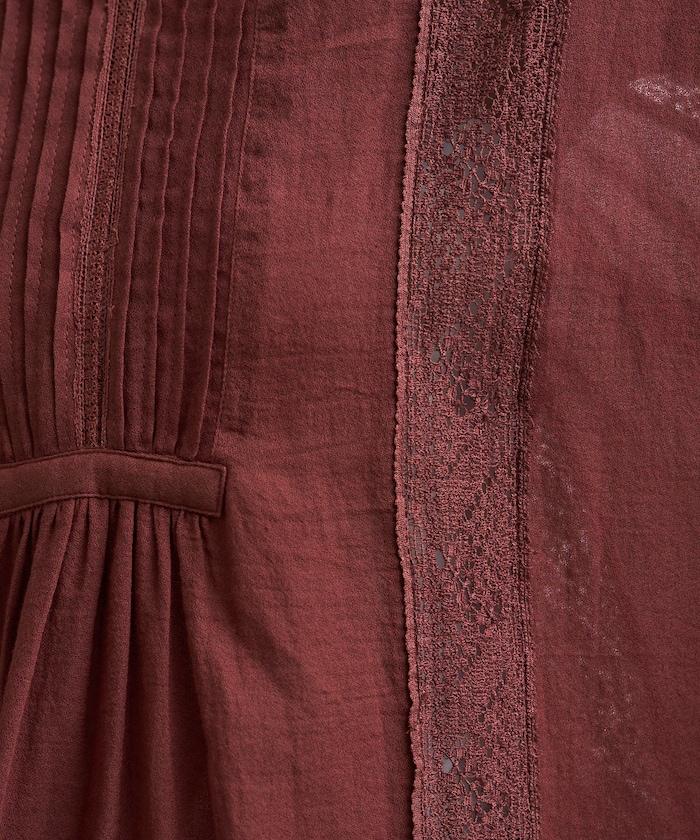 印度蕾絲褶飾長袖襯衫