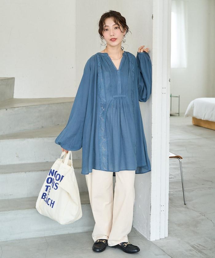 印度蕾絲褶飾長袖襯衫