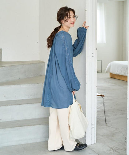 印度蕾絲褶飾長袖襯衫