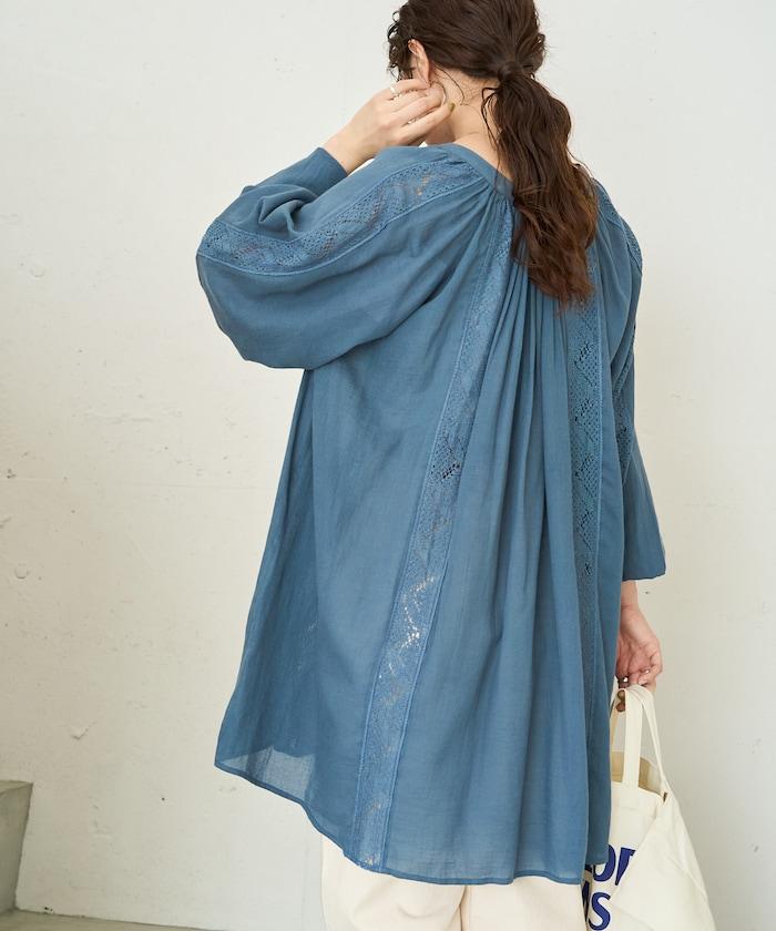 印度蕾絲褶飾長袖襯衫