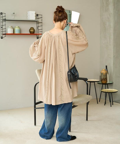 印度蕾絲褶飾長袖襯衫