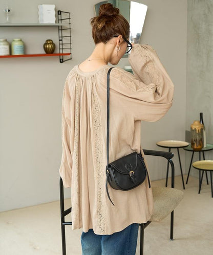 印度蕾絲褶飾長袖襯衫