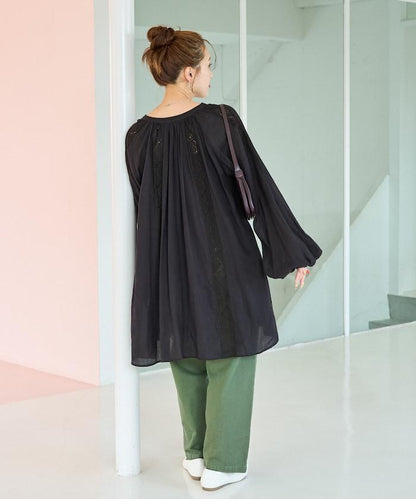 印度蕾絲褶飾長袖襯衫