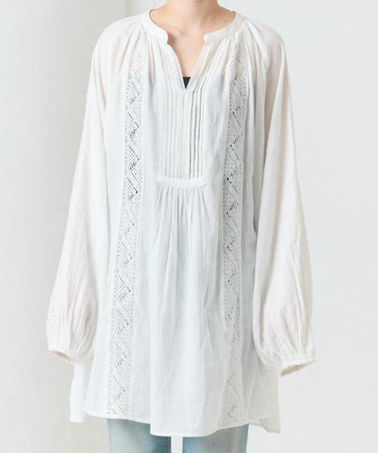 印度蕾絲褶飾長袖襯衫