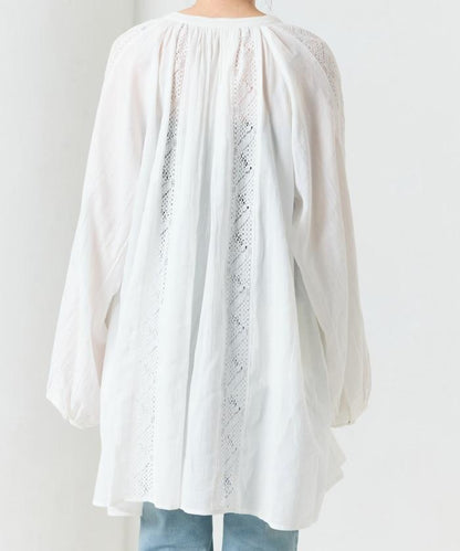印度蕾絲褶飾長袖襯衫
