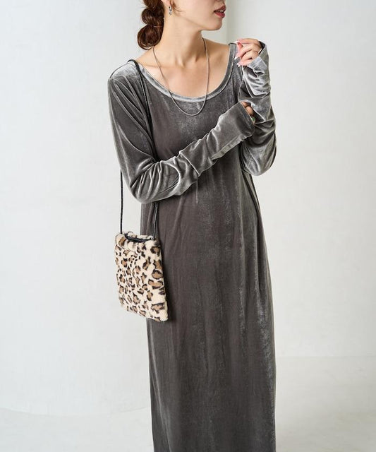 天鵝絨芭蕾領長款連衣裙