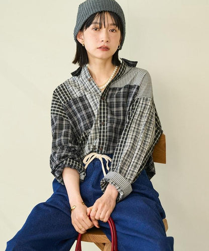 格紋拼接仿改造風襯衫