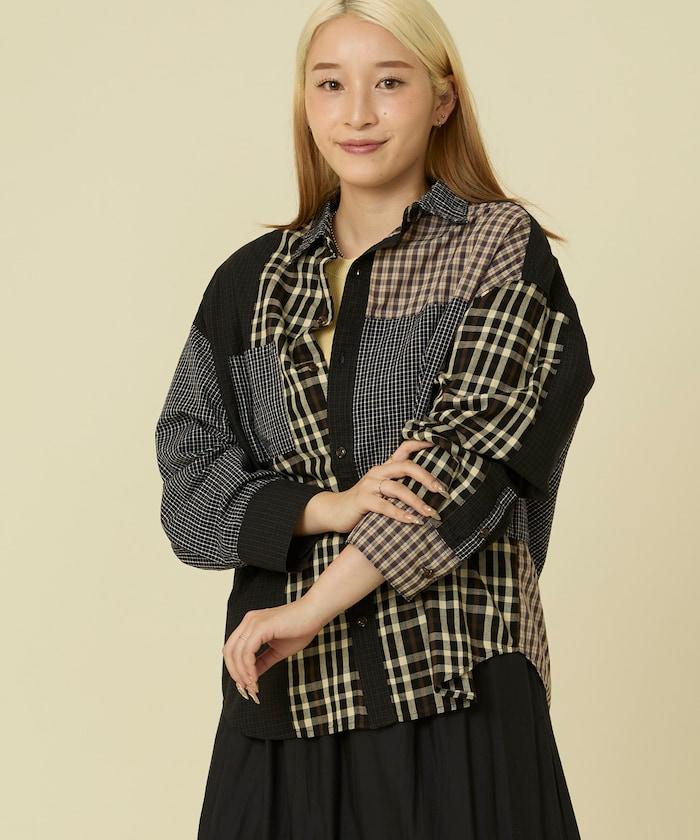 格紋拼接仿改造風襯衫