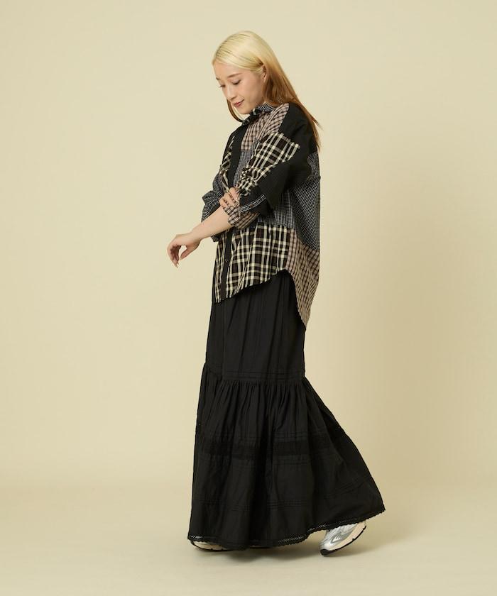 格紋拼接仿改造風襯衫