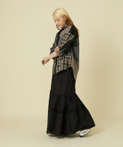 格紋拼接仿改造風襯衫