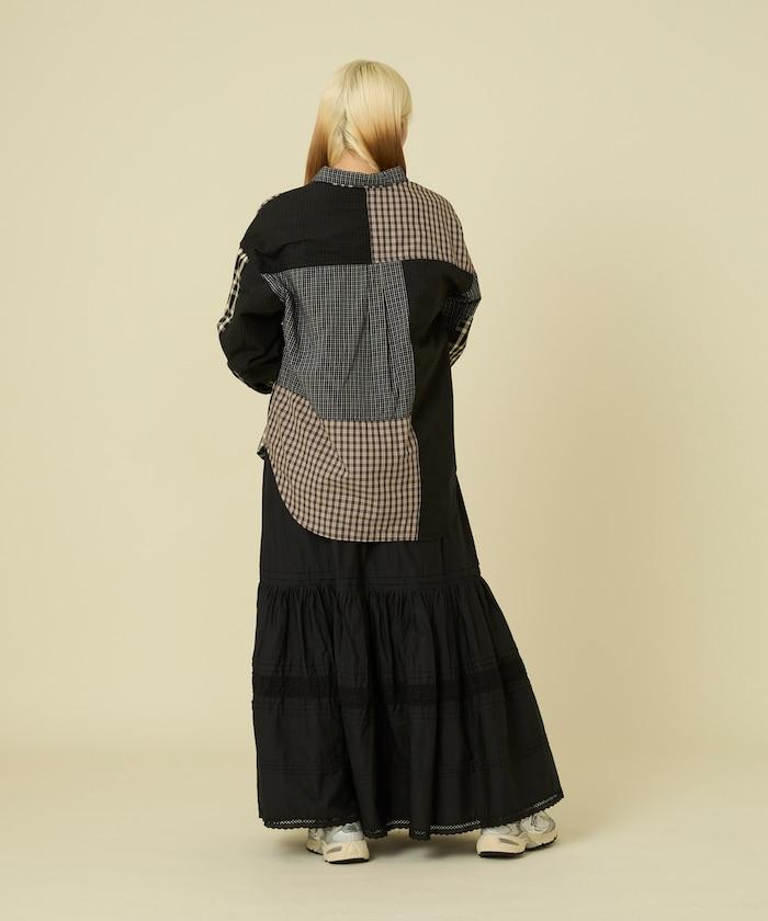 格紋拼接仿改造風襯衫