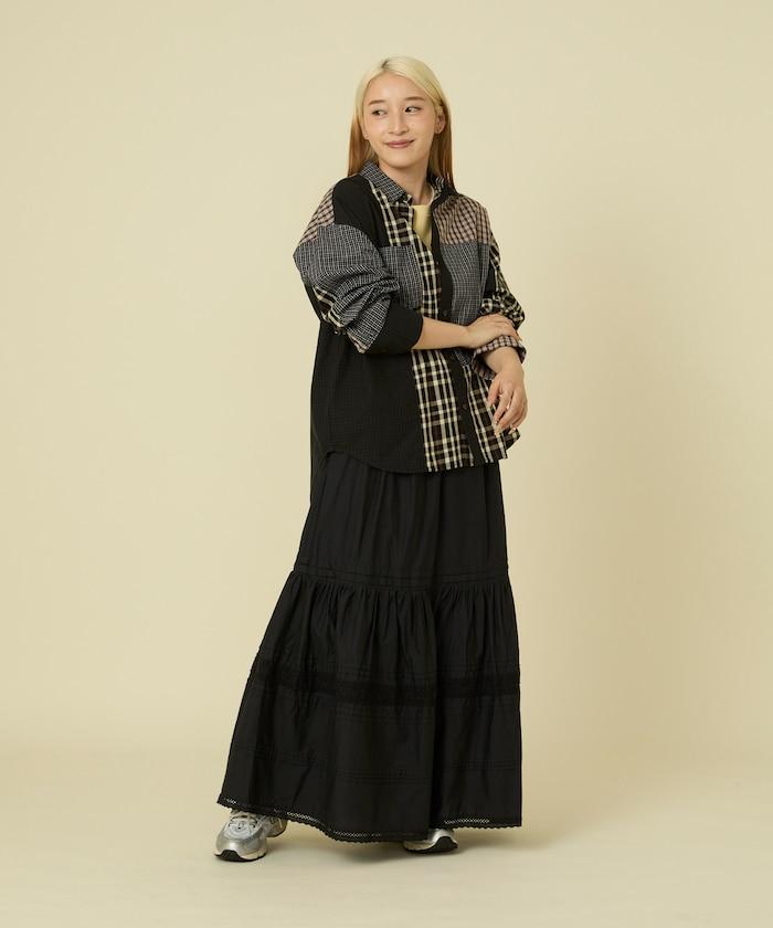 格紋拼接仿改造風襯衫