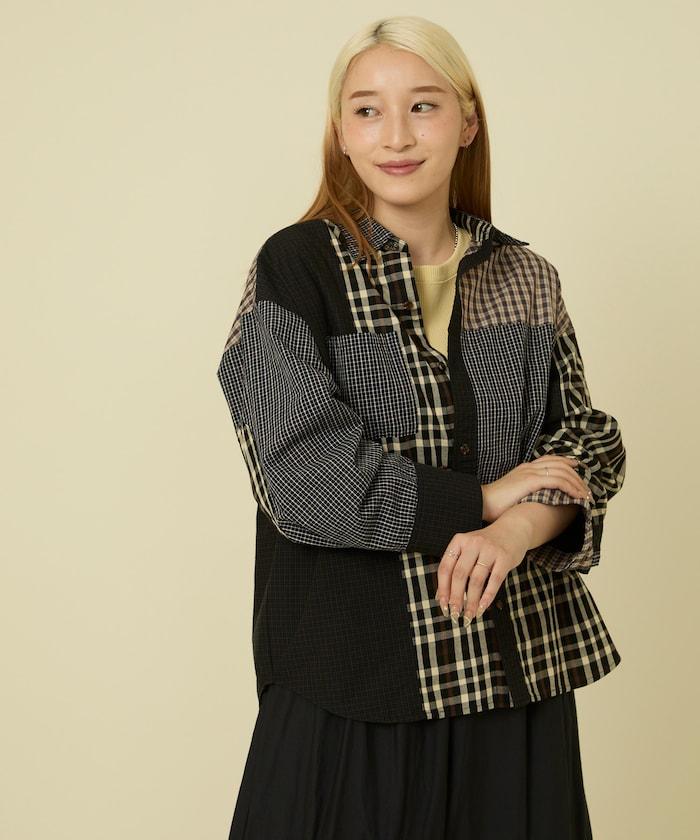 格紋拼接仿改造風襯衫