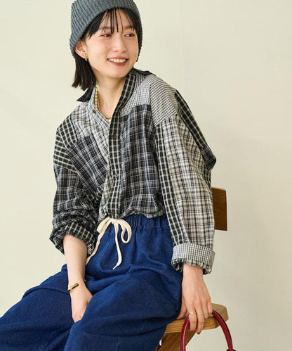 格紋拼接仿改造風襯衫