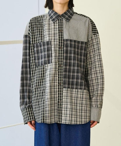 格紋拼接仿改造風襯衫
