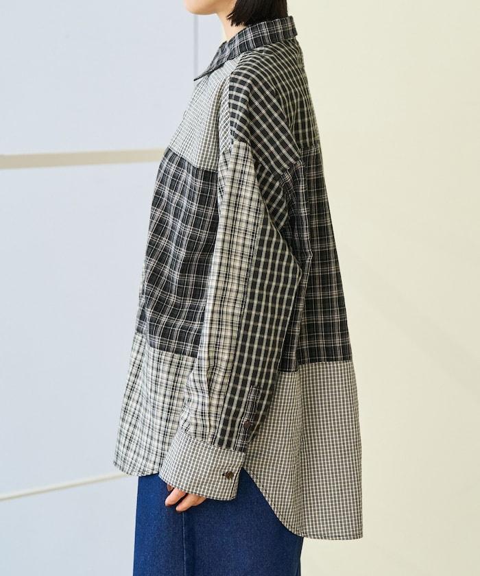 格紋拼接仿改造風襯衫