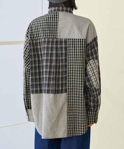 格紋拼接仿改造風襯衫