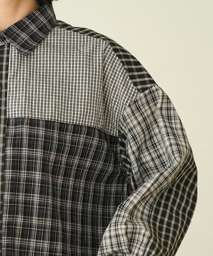 格紋拼接仿改造風襯衫