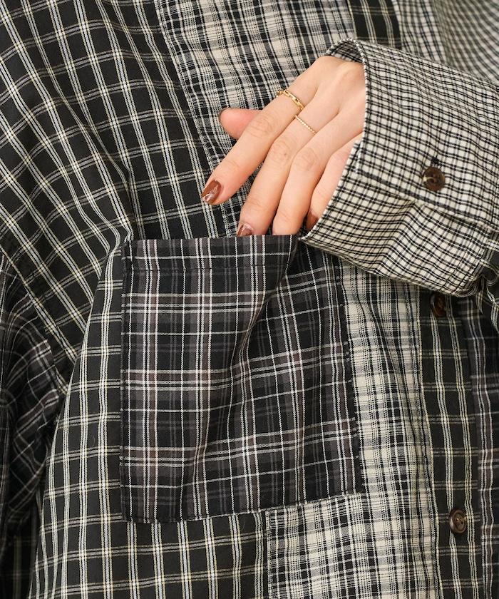 格紋拼接仿改造風襯衫