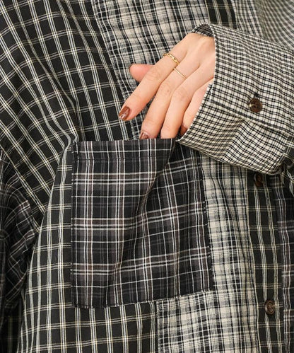 格紋拼接仿改造風襯衫