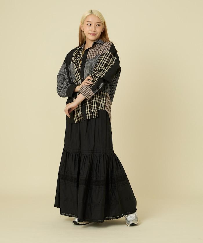 格紋拼接仿改造風襯衫