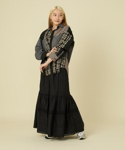 格紋拼接仿改造風襯衫