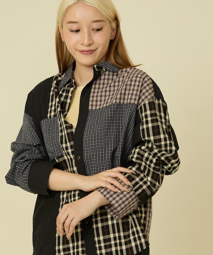 格紋拼接仿改造風襯衫