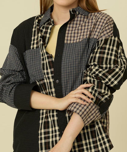 格紋拼接仿改造風襯衫