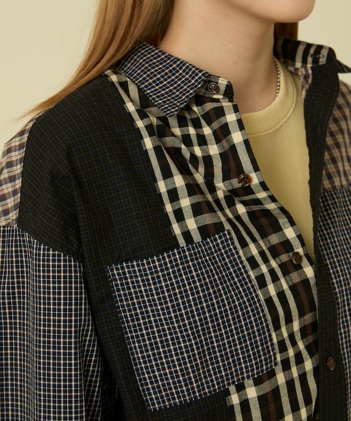 格紋拼接仿改造風襯衫