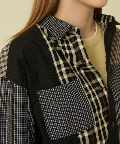 格紋拼接仿改造風襯衫