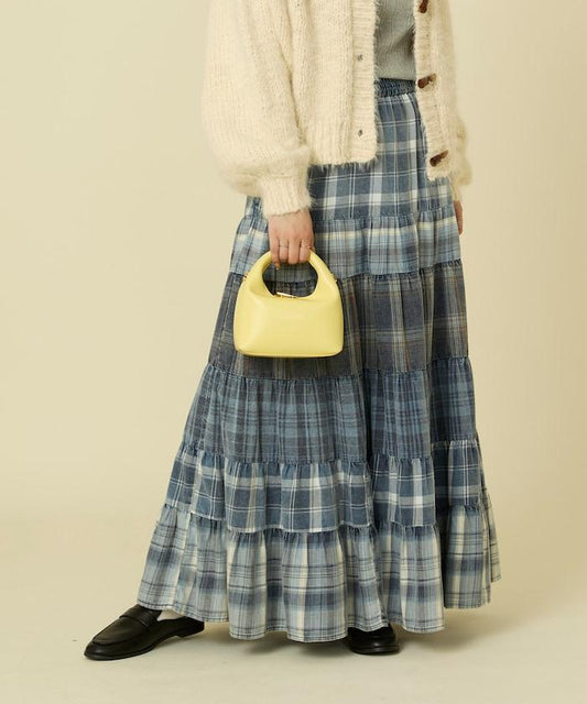 漸變拼接格紋半身裙