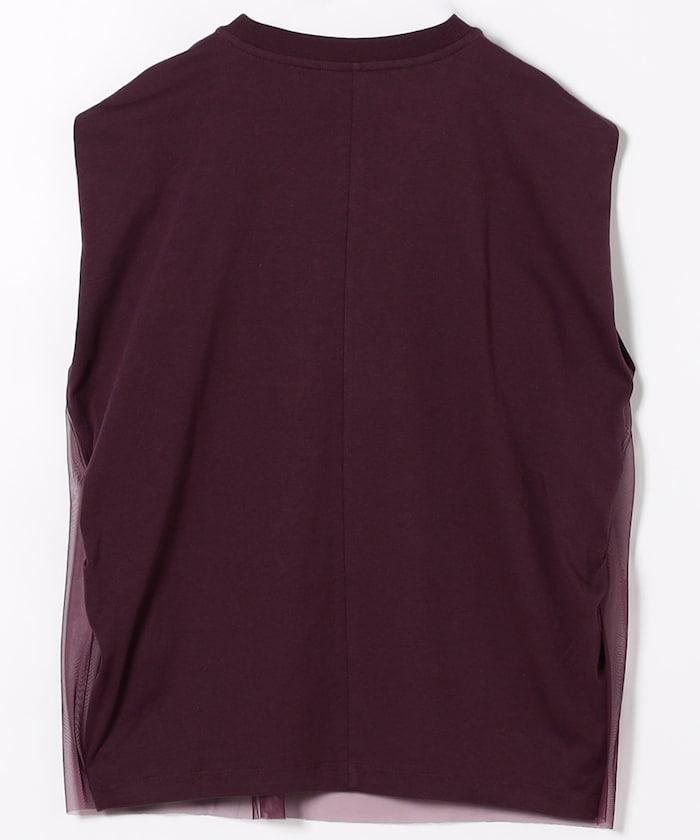 拼接網紗照片印花無袖T恤