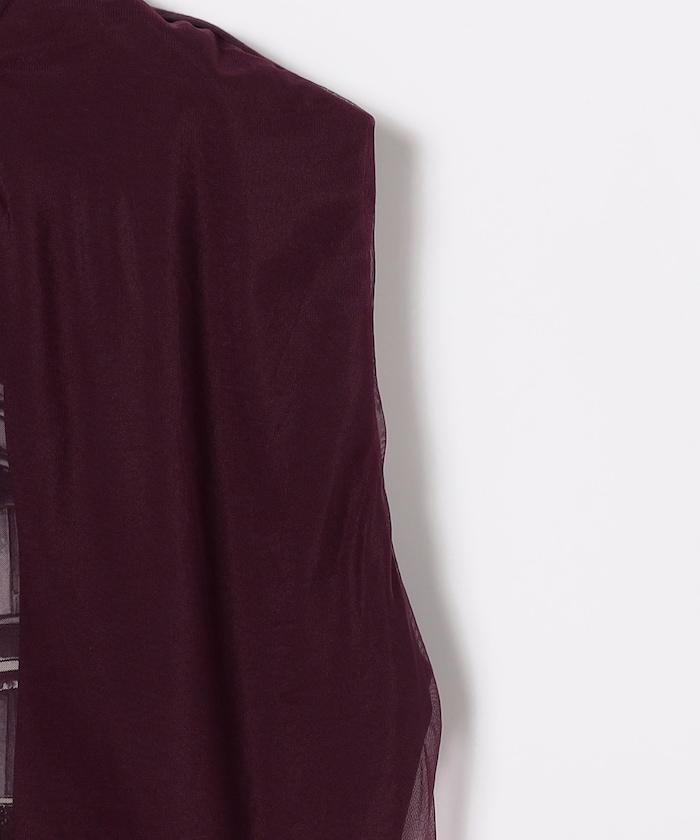 拼接網紗照片印花無袖T恤