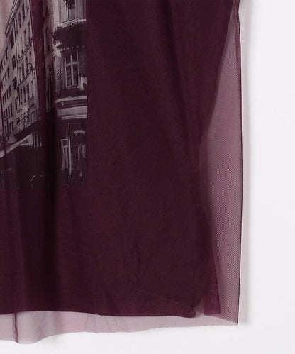 拼接網紗照片印花無袖T恤