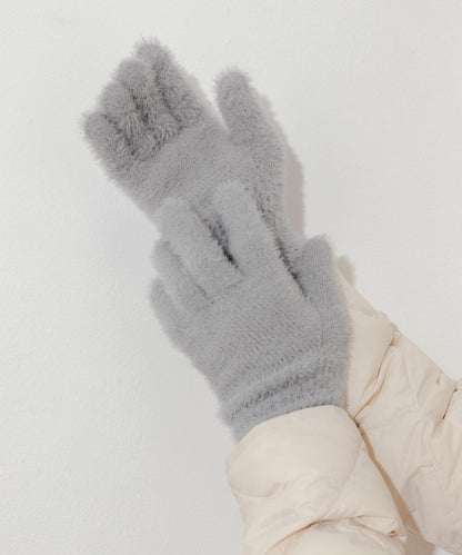 長款毛絨針織手套