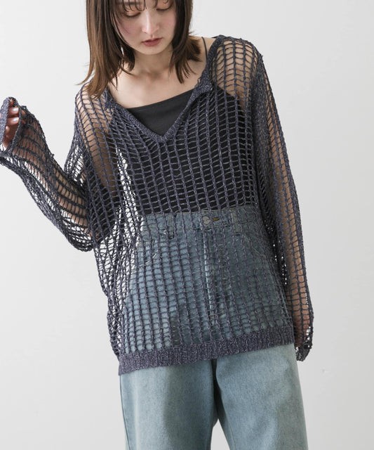 鑰匙領網眼針織衫
