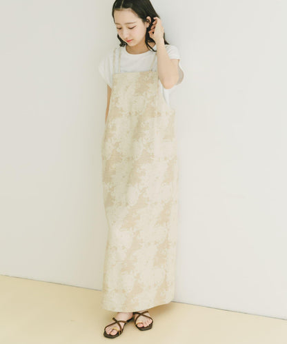 亞麻混紡提花吊帶連衣裙