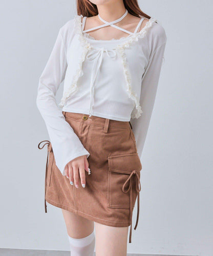 蕾絲荷葉邊短外套套裝