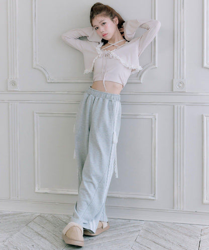 蕾絲荷葉邊短外套套裝