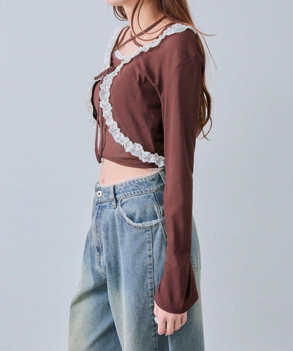 蕾絲荷葉邊短外套套裝