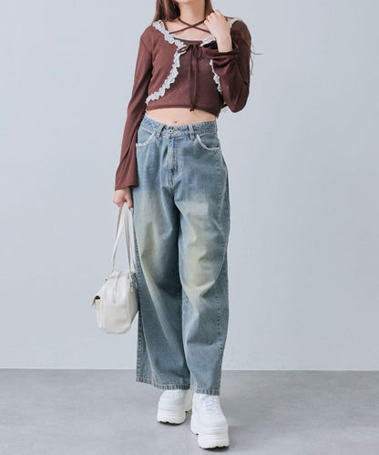 蕾絲荷葉邊短外套套裝