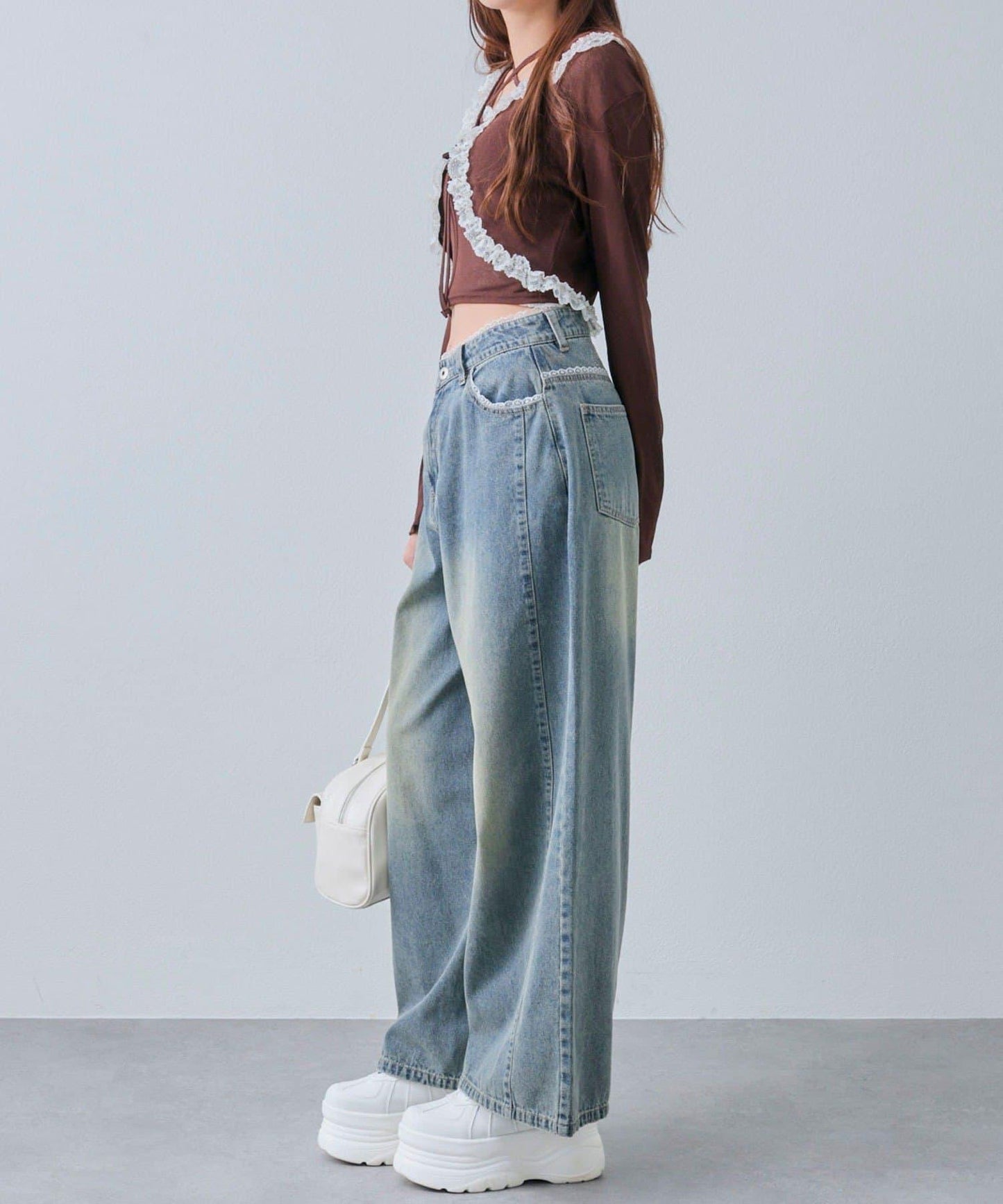 蕾絲荷葉邊短外套套裝