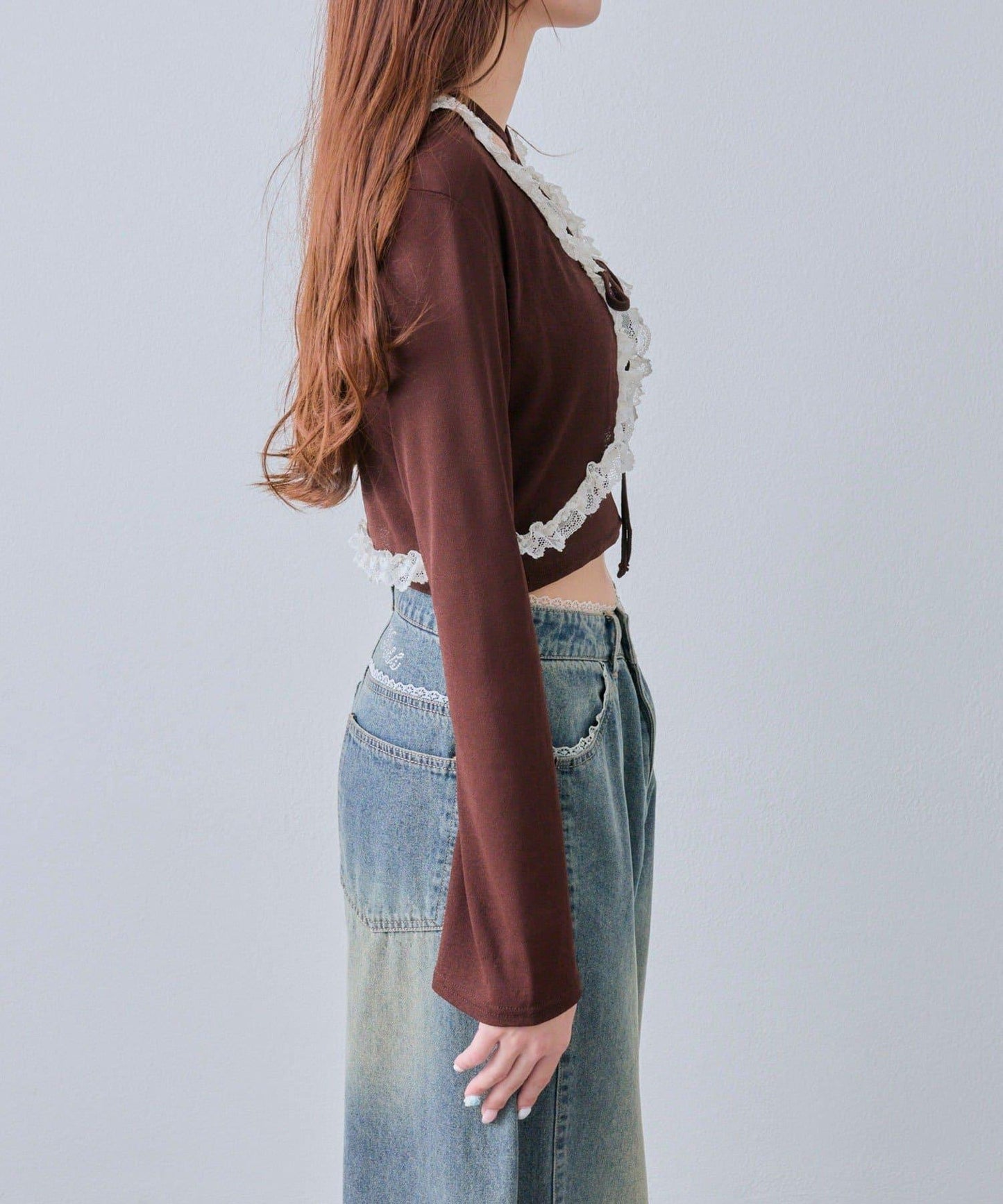 蕾絲荷葉邊短外套套裝