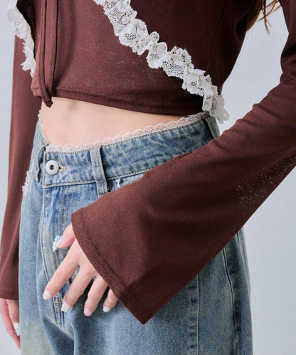 蕾絲荷葉邊短外套套裝