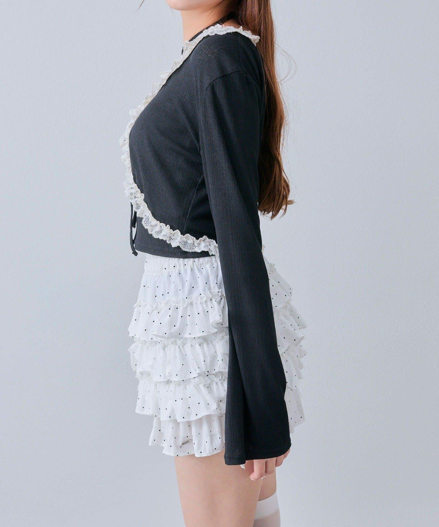 蕾絲荷葉邊短外套套裝