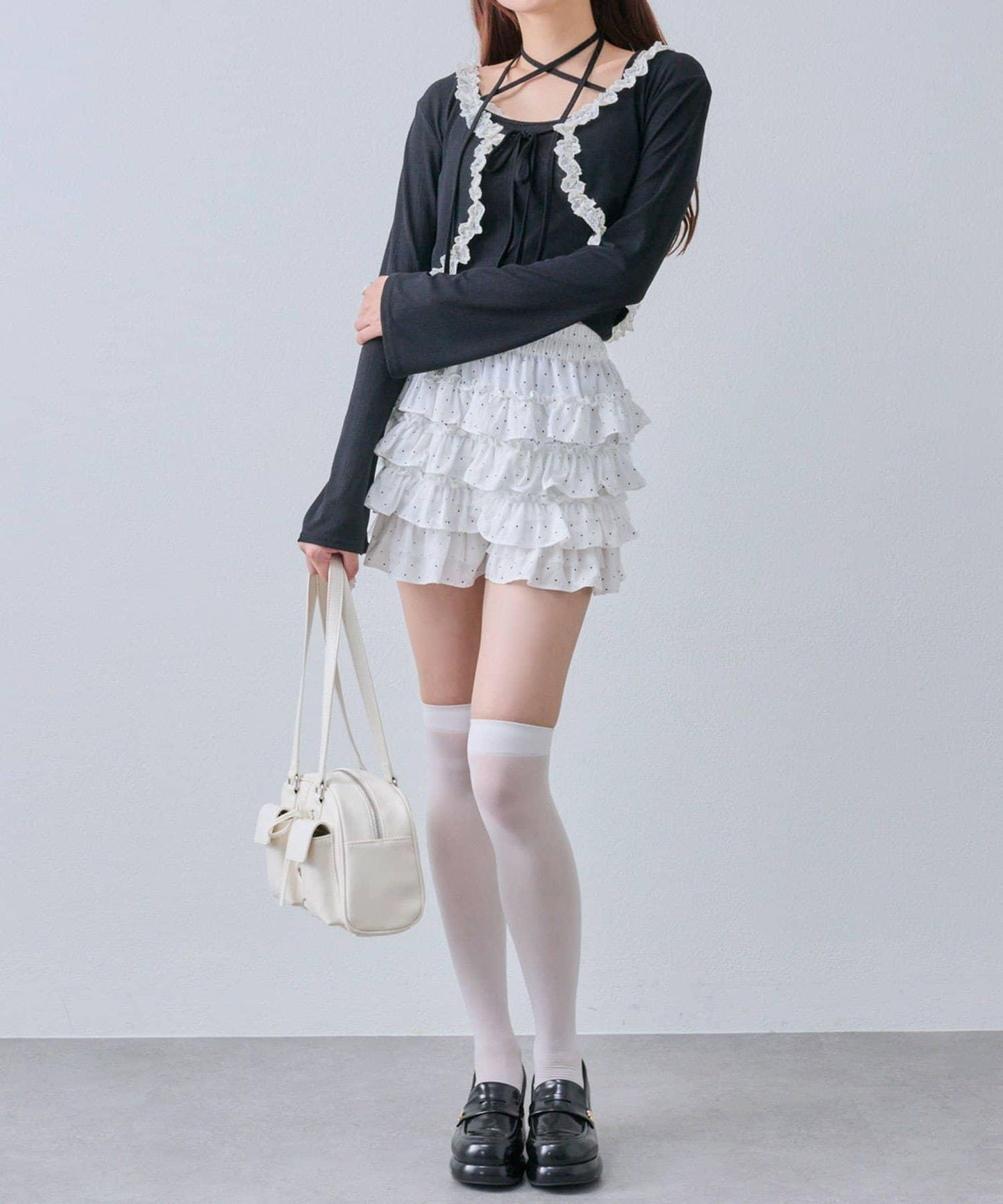 蕾絲荷葉邊短外套套裝