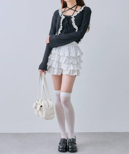 蕾絲荷葉邊短外套套裝