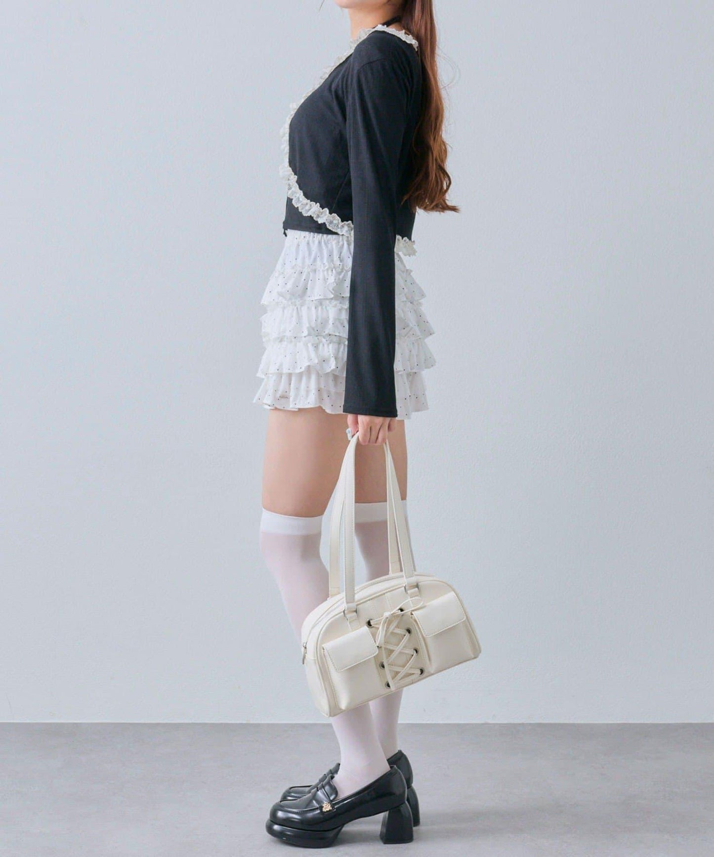 蕾絲荷葉邊短外套套裝